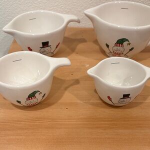 Rae Dunn Snowman Ceramic Measuring Cups - White